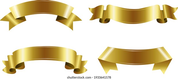 Golden Ribbons Set Isolated White Background, Vector Illustration