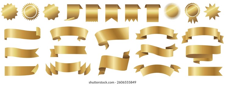 Golden Ribbons Set And Isolated White Background , Vector Illustration