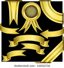 Golden ribbons set, vector illustration