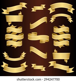 Golden Ribbons Set. Vector Illustration.