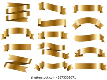 Golden Ribbons Set With White Background With Gradient Mesh, Vector Illustration