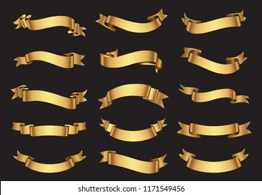 Golden Ribbons Set.Gold Ribbon Banners.Vector illustration.