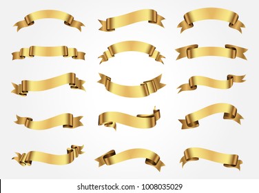 Golden ribbons set.Vector ribbon banners.