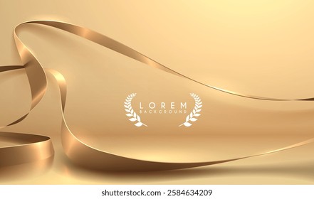 Golden ribbons with shadows on golden background