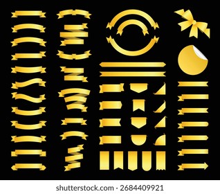 Conjunto de Vector de cintas de oro, Anuncios de oro, etiquetas, arco, etiquetas decorativas colección