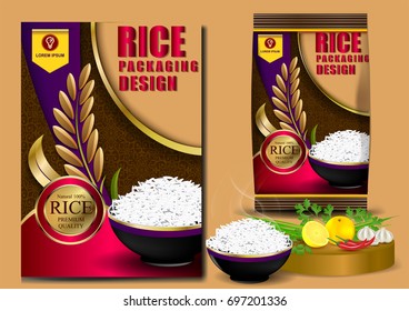 Golden Rice Package Thailand food Logo Products and Fabric Background Thai Arts, banner and poster template design rice food.Golden template and rice design