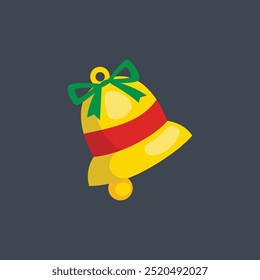 golden ring bell with green ribbon in flat vector design.
