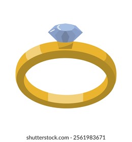 Golden ring with a diamond. Elegant jewelry. Cartoon style. Vector illustration. Isolated on white background.