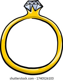 Anillo dorado con diamante , ilustración, vector sobre fondo blanco