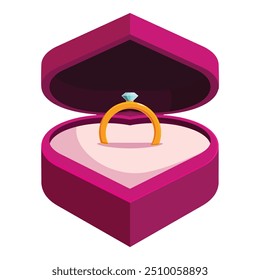 Goldener Ring mit Diamant in offener herzförmiger Box für Hochzeitsvorschlag