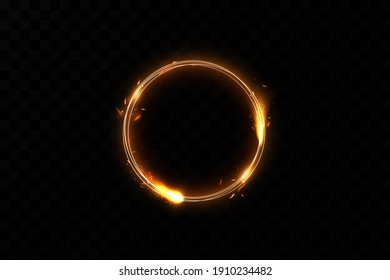 Golden ring of fire. Vector luxury sparkling frame.
