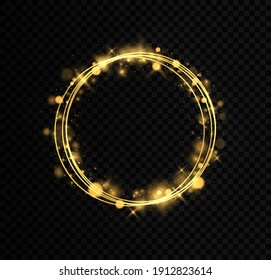 Golden ring. Gold circles frames with glitter light effect. A golden flash flies in a circle in a luminous ring.