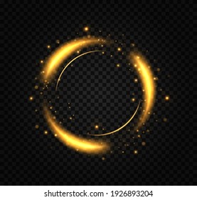 Golden ring. Gold circles frames with glitter light effect. A golden flash flies in a circle in a luminous ring.