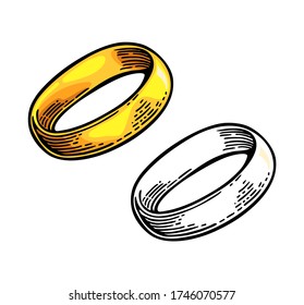 Golden ring. Hand drawn in a graphic style. Vintage color vector flat illustration for info graphic, poster, web. Isolated on white background