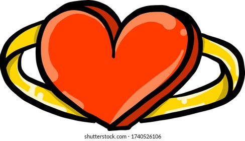 Anillo dorado con corazón , ilustración, vector sobre fondo blanco