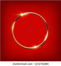 Golden ring isolated on red background. Vector luxury design element.