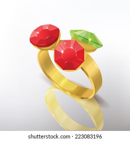 Golden ring with jem stones. Vector. Eps 10.