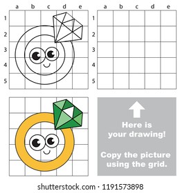 Golden Ring with Jewel Emerald smile funny, the educational game with simple game level. Copy the picture.