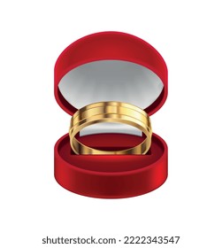 Golden ring in jewelry box composition with isolated realistic image on blank background vector illustration