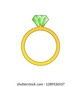 Golden ring with a large green diamond vector illustration