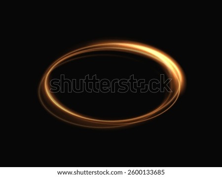 Golden ring light line, high speed light energy impact, solar energy vortex, magic portal on dark background PNG. Light effect.
