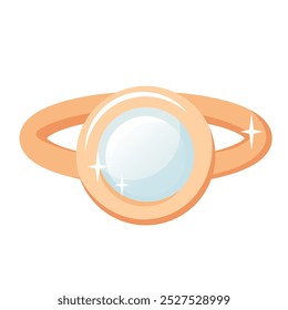 Golden ring with pearl isolated on white background. Vintage Gold wedding ring with pearly gemstone. Jewelry icon. Luxury bijouterie. Vector for jewellery shop, marriage, gift