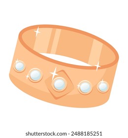 Golden ring with pearls isolated on white background. Vintage Gold bracelet with pearly gemstone. Jewelry icon. Luxury bijouterie. Vector for jewellery shop, marriage, gift