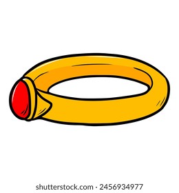 Golden ring and red gem illustration isolated vector	
