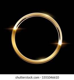 Golden ring with shadow isolated on black background. Vector golden frame