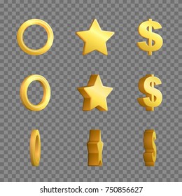 Golden Ring, Star And Dollar Sign Rotation Spin Fx Frames. 3D Cartoon Animation Effect Illustrations For Design And Decoration.