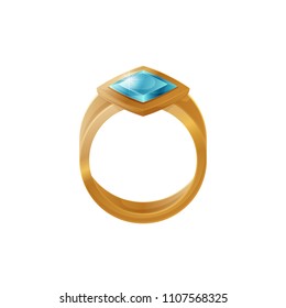 Golden ring template colorful vector illustration, isoalted on bright background jewelry with sparkle gemstone, cute female accessory, elegant treasure