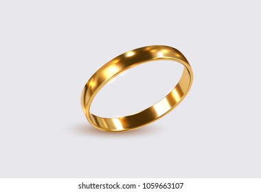 Golden ring. Vector realistic illustration. 3d jewelry object isolated on white background. Wedding or proposal concept. Gold jewel. Romantic present