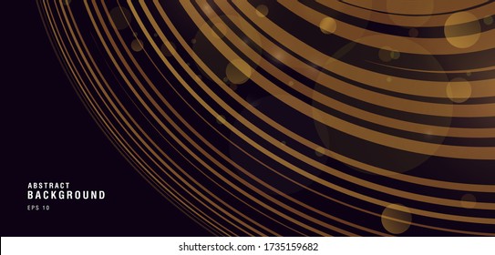 Golden rings in 3d space, shiny lines forming round texture wallpaper cover