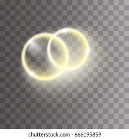 Golden rings with flash, light
