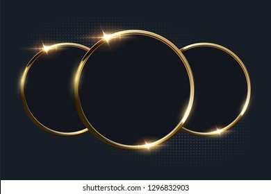 Golden rings on dark background. Vector design element