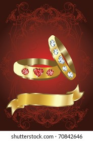 golden rings on red background