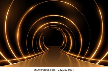Golden rings tunnel with platform background