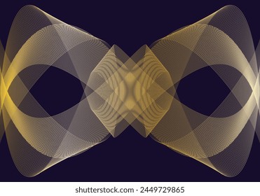 Golden ripple mesh background on dark blue background.
