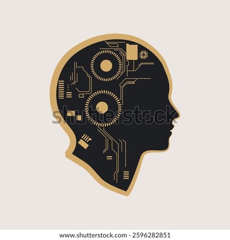 golden robot head  logo design vector, intelligence, brain, circuit, digital

