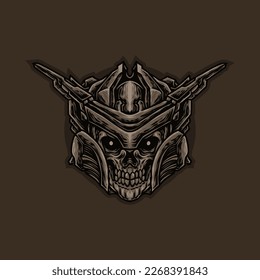 the golden robot skull illustration