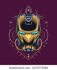 Dibujo del vector facial robótico dorado para camisetas, prendas de vestir y diseño de prendas de vestir