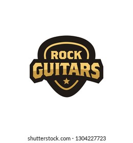 Golden Rock Guitar Pick for Music Band Emblem Badge Stamp logo design 