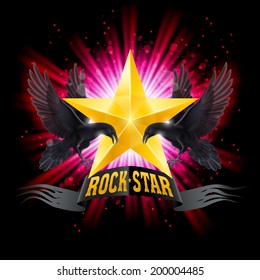 Golden Rock Star banner with two ravens over shining background