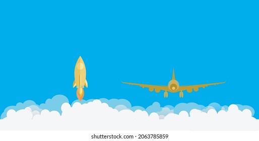 Golden Rocket launch,ship.illustration concept of business product on a market.