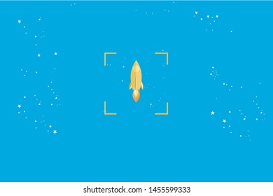 Golden Rocket launch,ship.vector, illustration concept of business product on a market 