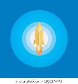 Golden Rocket launch,ship.vector, illustration concept of business product on a market.can be used for landing pages, templates, UI, web, mobile applications, posters, banners, leaflets.