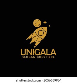 Golden rocket logo design template