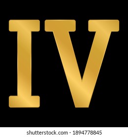 Golden roman numeral four on black background. Vector illustration.