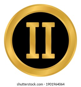 Golden roman numeral two button. Vector illustration.