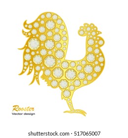 Golden Rooster with diamonds on white background. Vector illustration. Happy 2017 New Year